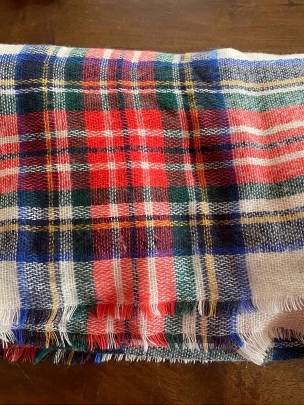 Large Plaid Fringe Scarf in Red, Green & Blue